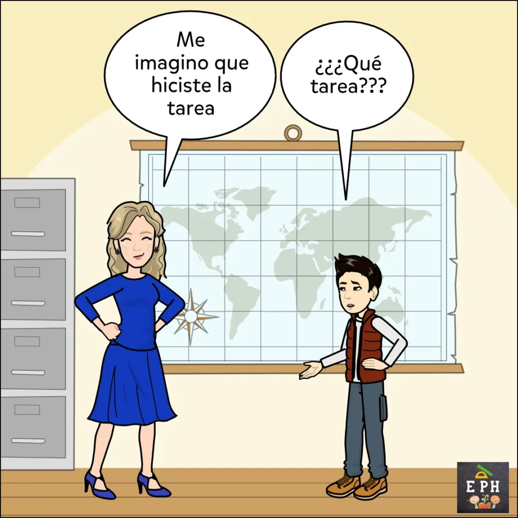 Docente pregunta por la tarea a un alumno que regresó a clase y el alumno responde que no sabe de qué tarea se trata.